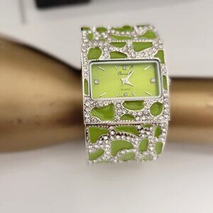 OSIROCK Sequin Green Sparkly Cuff Bangle Watch